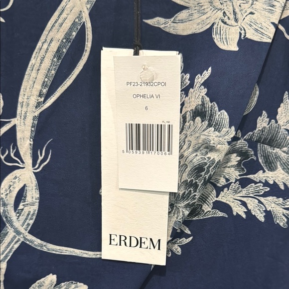 ERDEM Blue and White Midi Dress with Bishop Sleeves- NWT - Picture 3 of 5